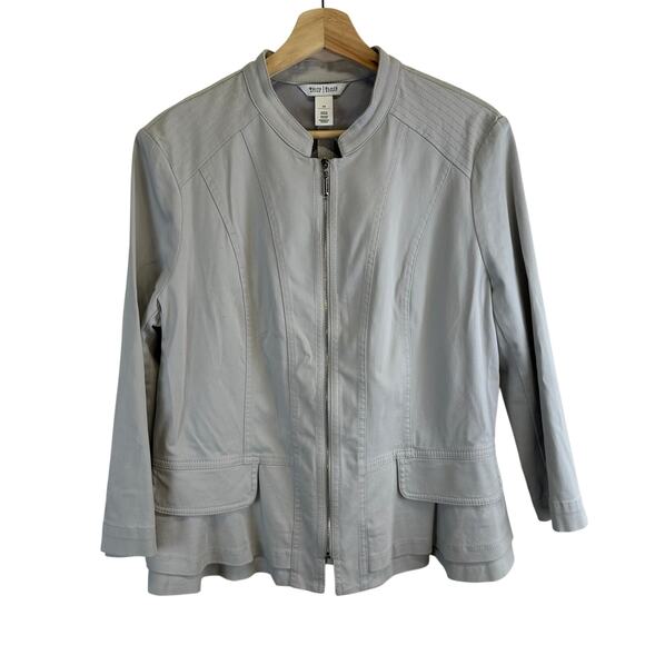WHBM Light Gray Full Zip Blazer Jacket Womens Size 14 Business Casual Feminine - Picture 1 of 16
